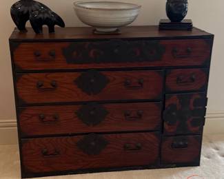 1930's Japanese Lacquer Sendai Tansu Clothing Chest