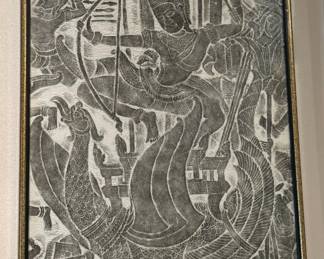 Antique Temple Rubbing on Rice Paper