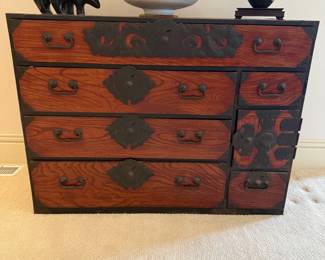 1930's Japanese Lacquer Sendai Tansu Clothing Chest