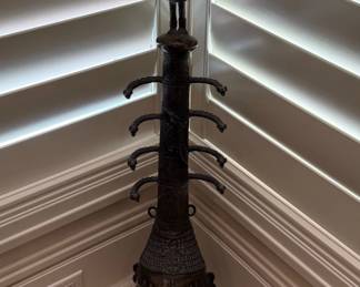 African Benin Bronze Oduduwa Helmet Mask or Ceremonial Tusk Stand