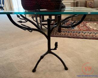 Giacometti Style Side Table with Wrought Iron Tree Branch and Owl Base