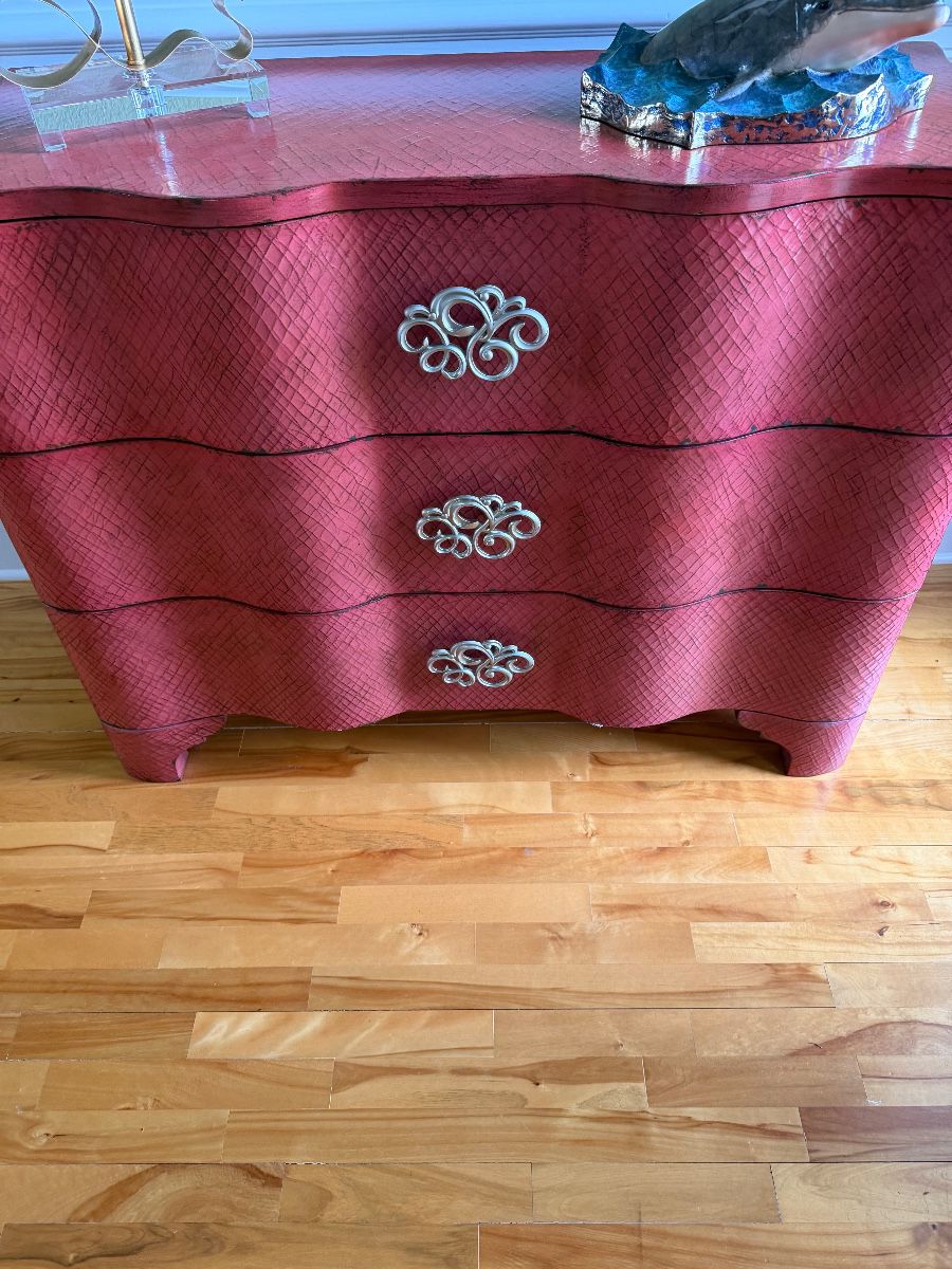 Absolutely stunning. Pink tortoise shell console or side table by hooker. This piece was originally 3500 