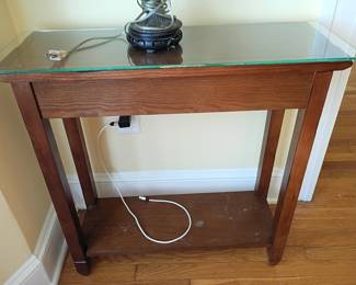 Mission Style Oak Console Table with Glass Top