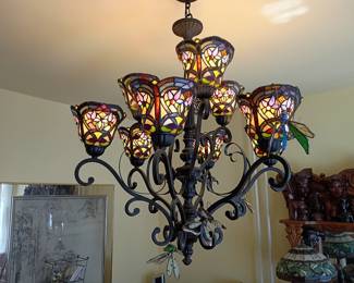 Tiffany Style 9 Light Stained Glass Chandelier