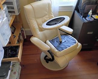 Cream Leather Swivel Recliner & Ottoman