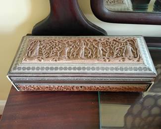 Hand Carved Middle Eastern or South Asian Jewelry / Document Box