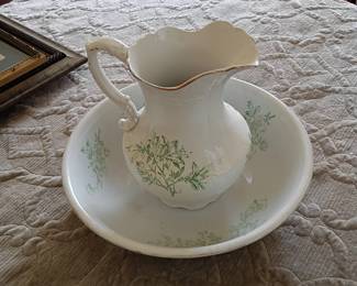 Matching Antique Wash Pitcher and Basin (Victorian Era)