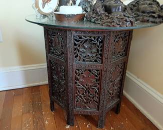 Hand Carved Asian Octagonal Pedestal Cabinet