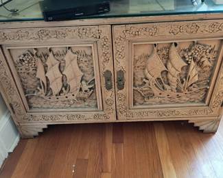 Wooden, Carved Media Cabinet