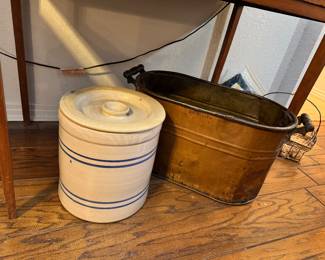 Antique Crocks, Heavy Copper Boller Wash Tub 