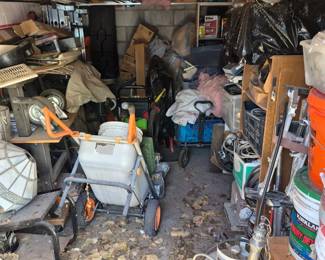 The garage is brimmed ULTRA MAX! It looks disorganized but we are gearing it up for you. Sooooo much to see and buy at this sale.