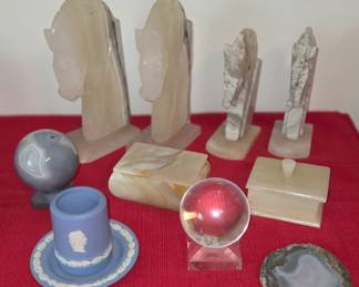 Marble bookends and other pieces