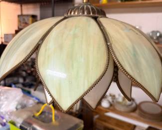 1970's slag glass lotus hanging lamp