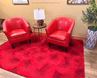 Large Rose Rug, Red Leather Chairs