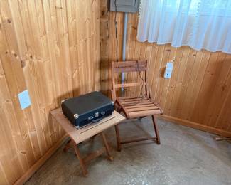 Wooden Folding Table and Chair/ Portable Record Player