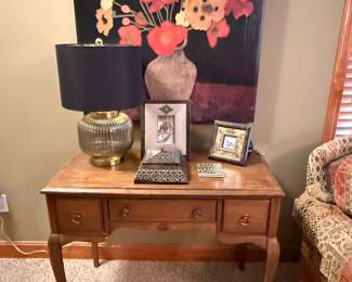 Wooden Desk With Large Floral Art Print