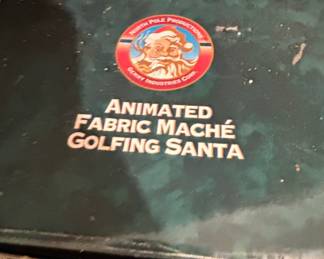 Gemmy North Pole Productions Animated Fabric Maché Golfing Santa