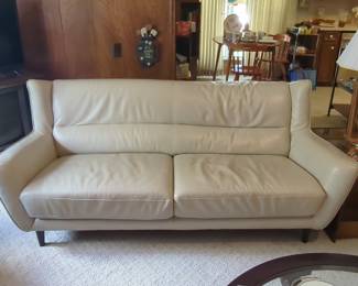 Mid-Century Modern Style Cream Leather Sofa