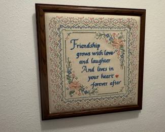 Vintage Friendship Cross-Stitch Sampler "Friendship grows with love and laughter"