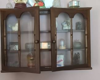 Vintage Wooden Curio Cabinet with Arched Glass Doors
