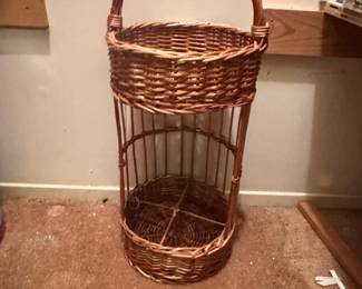 Vintage Two-Tier Wicker Wine Bottle Basket Stand