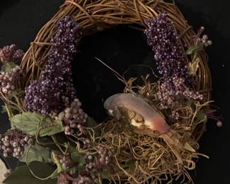 Grapevine Wreath with Purple Berries and Bird Nest Accents