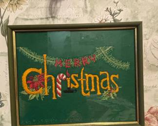 Vintage Merry Christmas Embroidered Wall Art