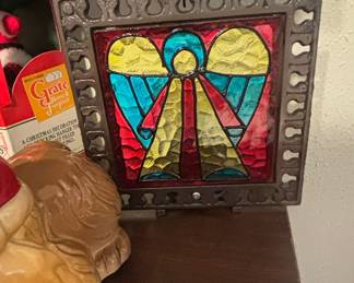 Vintage Cast Iron Stained Glass Angel Candle Holder