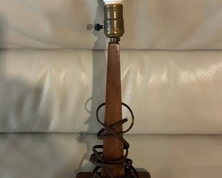 Vintage 1953 Student-Made Wooden Obelisk Table Lamp