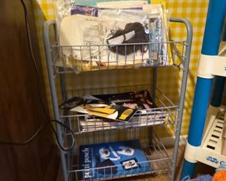 Vintage 3-Tier Metal Rolling Craft Cart with Assorted Needlework Supplies