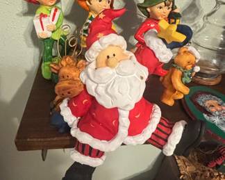 Vintage Homco Christmas Elves and Santa Shelf Sitter Set