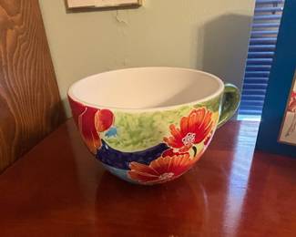 Oversized Ceramic Floral Teacup Planter with Red Poppies
