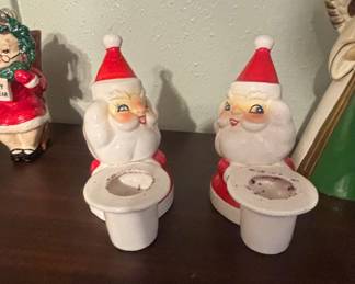 Vintage Ceramic Santa Claus Candle Holder Pair - Brinn's