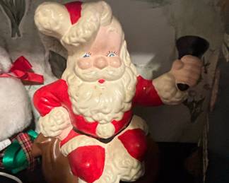 Vintage Atlantic Mold Ceramic Santa Claus Figurine with Bell and Toy Sack