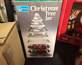 Vintage Anchor Hocking Christmas Tree Candy Jar with Original Box