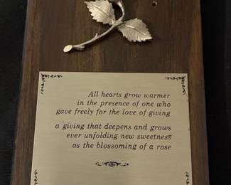 Vintage Inspirational Poem Plaque with Metal Rose