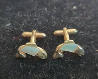 Vintage Swank Dolphin Cufflinks with Mother of Pearl Inlay