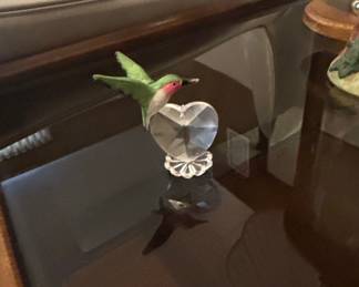 Glass Baron Hummingbird Figurine on Heart Base