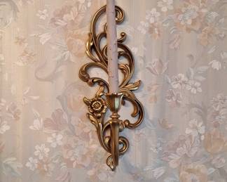 Vintage Syroco Gold Floral Wall Sconce set