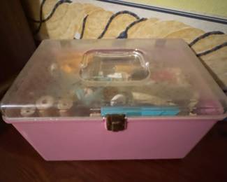 Vintage Wil-Hold Pink Plastic Sewing Box with Tray