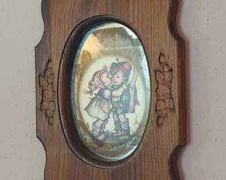 Vintage Hummel "First Kiss" Wood Plaque Mirror
