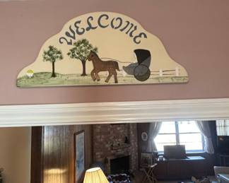 Hand-Painted Folk Art Horse and Buggy Welcome Sign