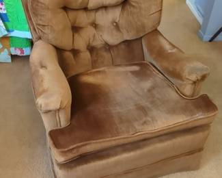 Vintage Tufted Brown Velvet Swivel Armchair