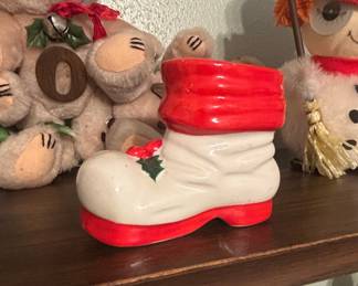 Vintage Ceramic Santa Boot Planter/Bank