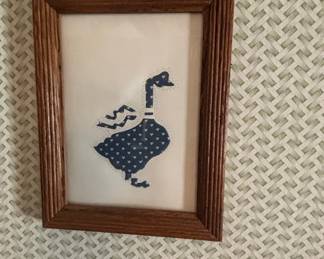 Vintage 1980s Country Goose Fabric Applique Wall Art