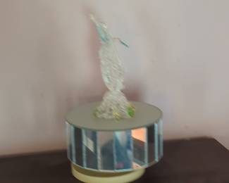 Vintage Spun Glass Ballerina Figurine on Rotating Mirrored Music Box Stand