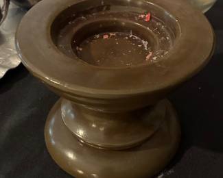 Vintage Brown Glazed Stoneware Pedestal Candle Holder