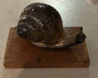 Vintage Brass Snail Figurine on Wood Base