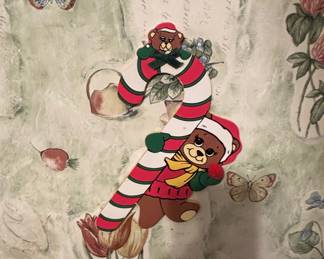 Vintage Wooden Bear and Candy Cane Christmas Wall Decor