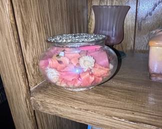 Vintage Glass Potpourri Bowl with Metal Lid